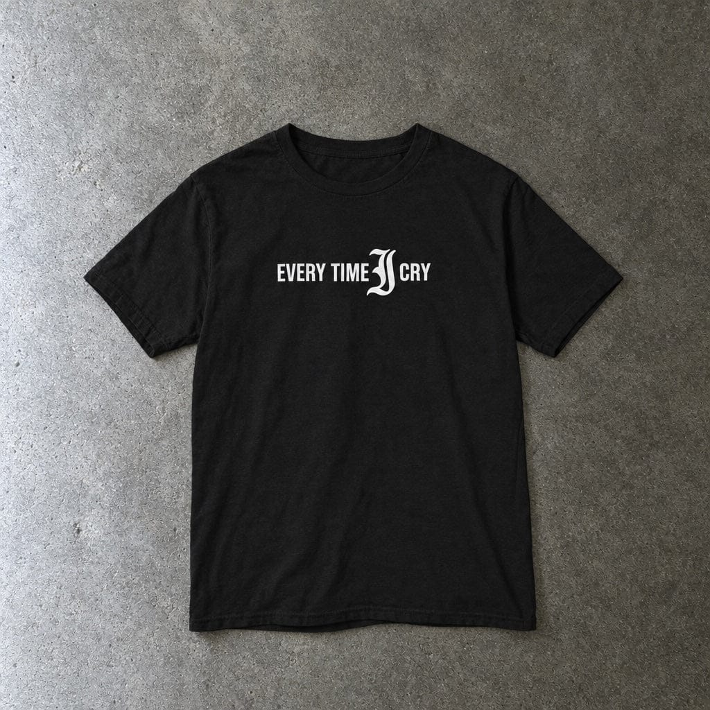 Every Time I Cry youth tee in black, laid flat