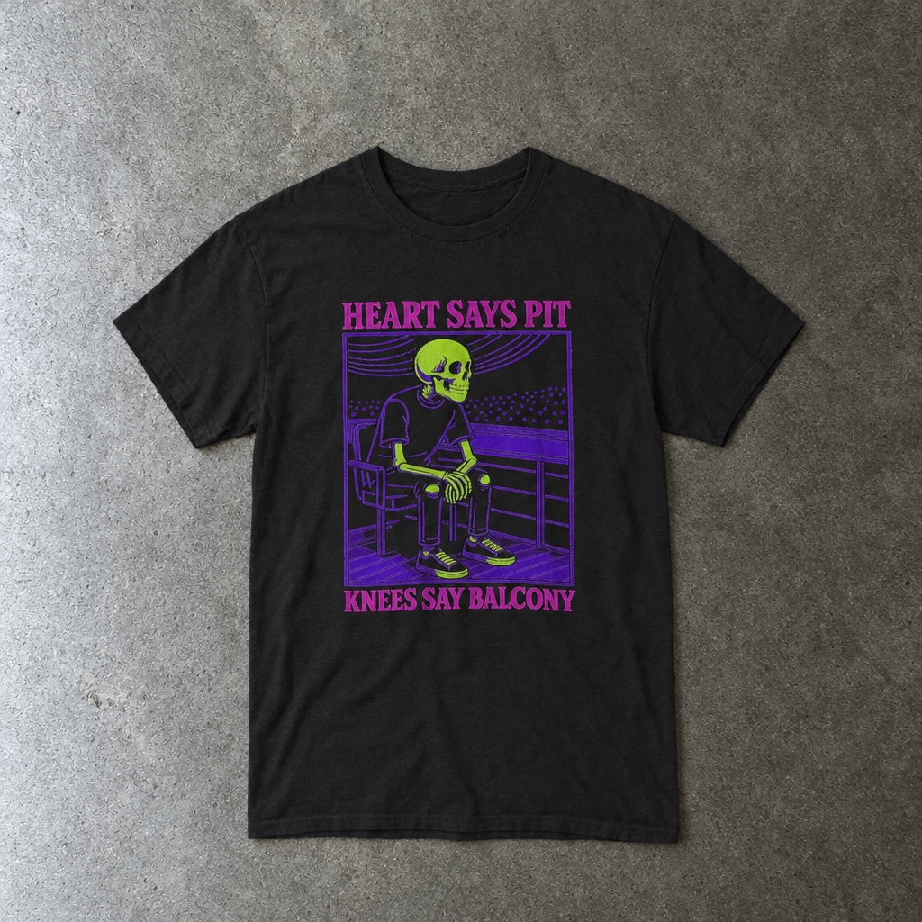 Heart Says Pit, Knees Say Balcony Neon Edition Tee toddler tee in black, laid flat