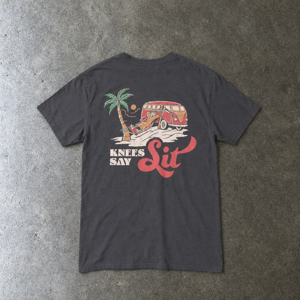 Heart Says Pit, Knees Say Sit Tee toddler tee in charcoal, laid flat, back view