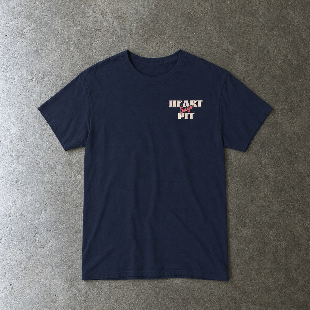 Heart Says Pit, Knees Say Sit Tee toddler tee in navy, laid flat