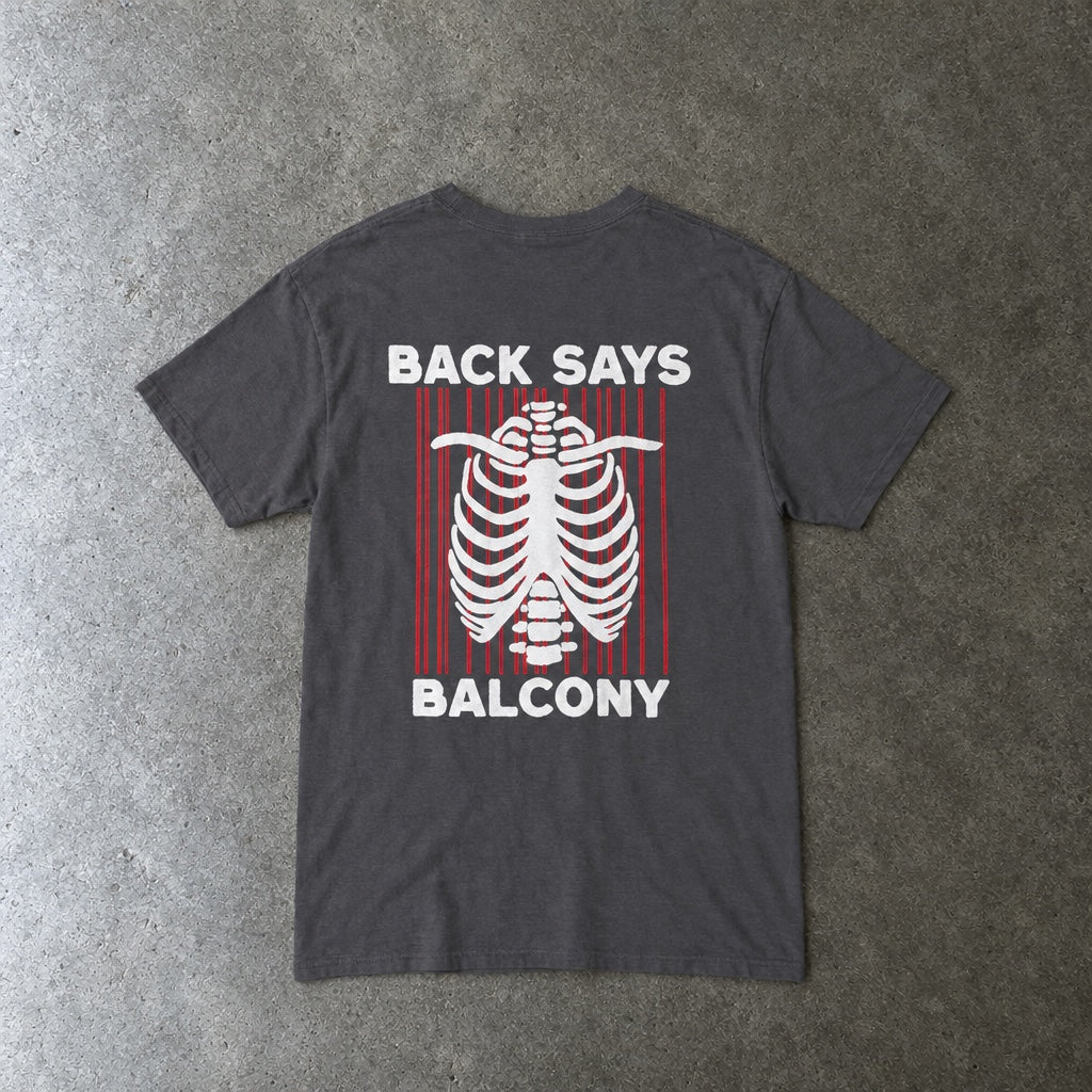 Hearts Says Pit, Back Says Balcony Tee toddler tee in charcoal, laid flat, back view