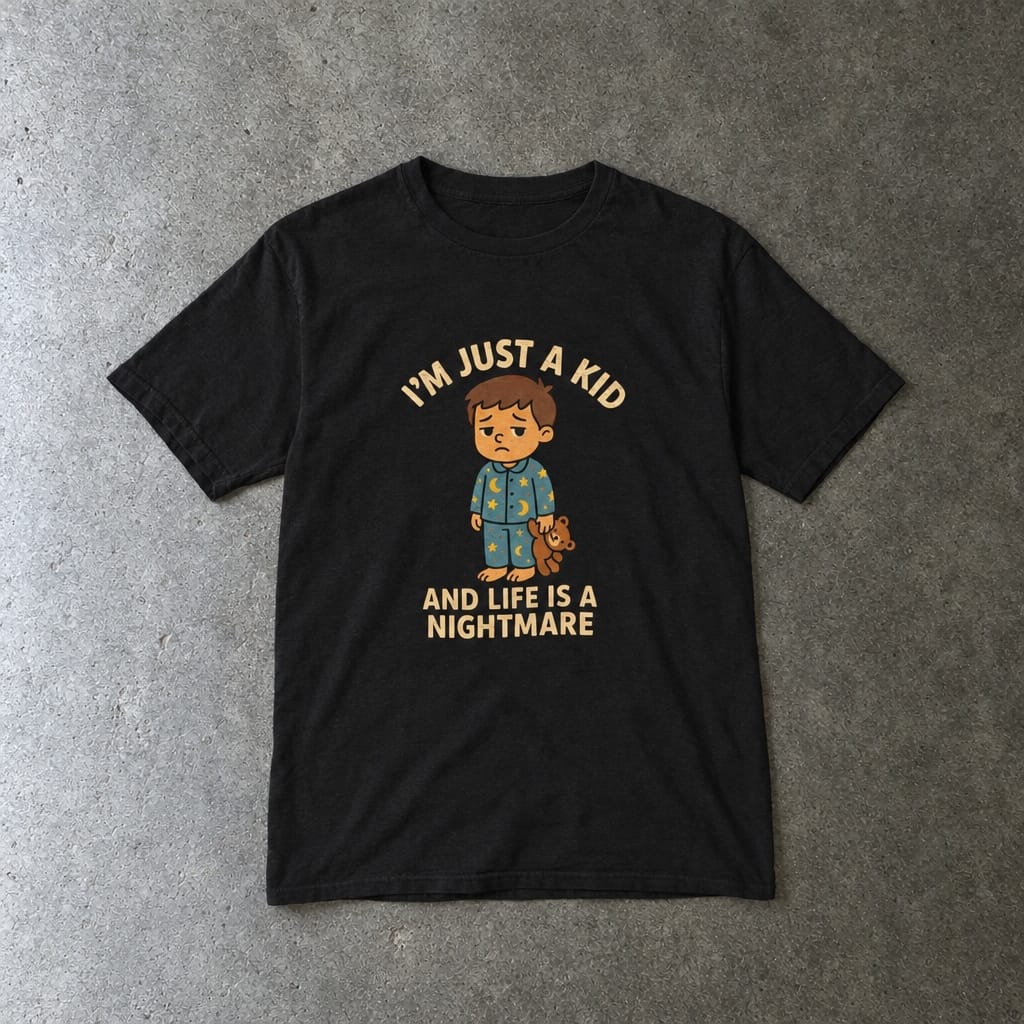 I'm Just A Kid youth tee in black, laid flat
