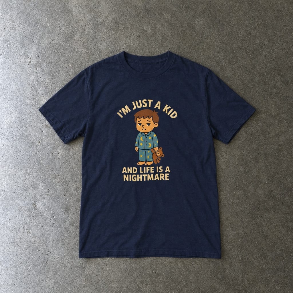 I'm Just A Kid youth tee in navy, laid flat
