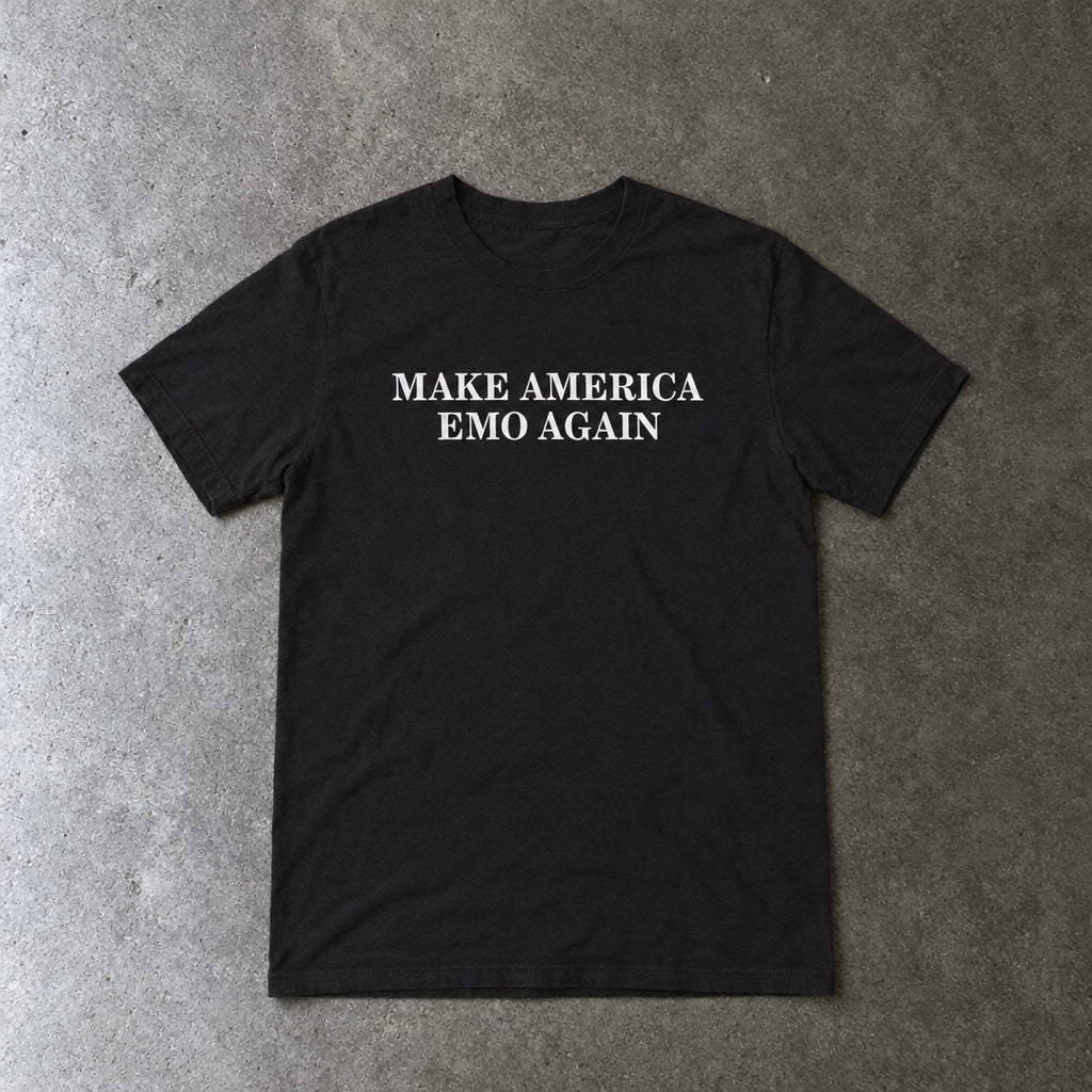 Make America Emo Again Tee toddler tee in black, laid flat