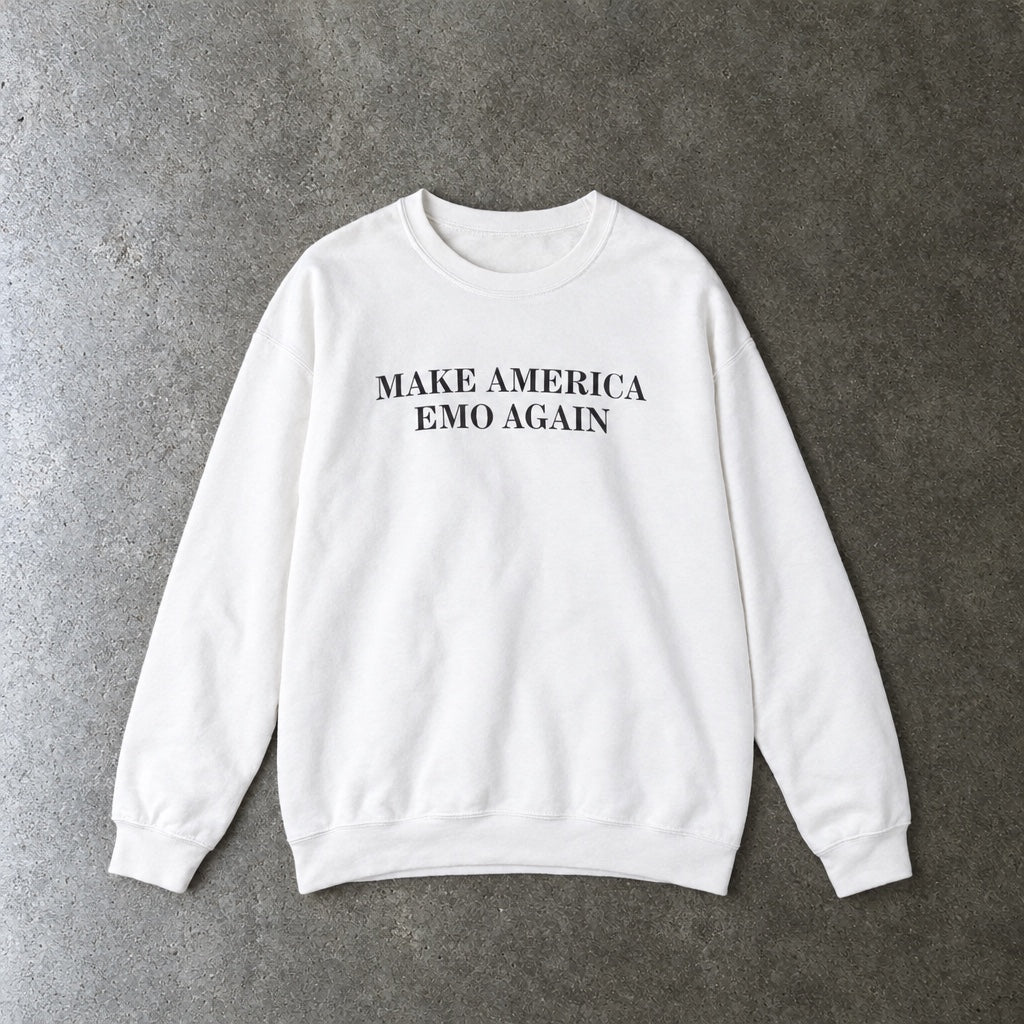 Make America Emo Again Sweatshirt toddler tee in white, laid flat
