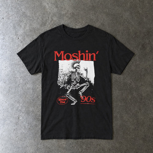 Moshin' Since the 90s Tee toddler tee in black, laid flat