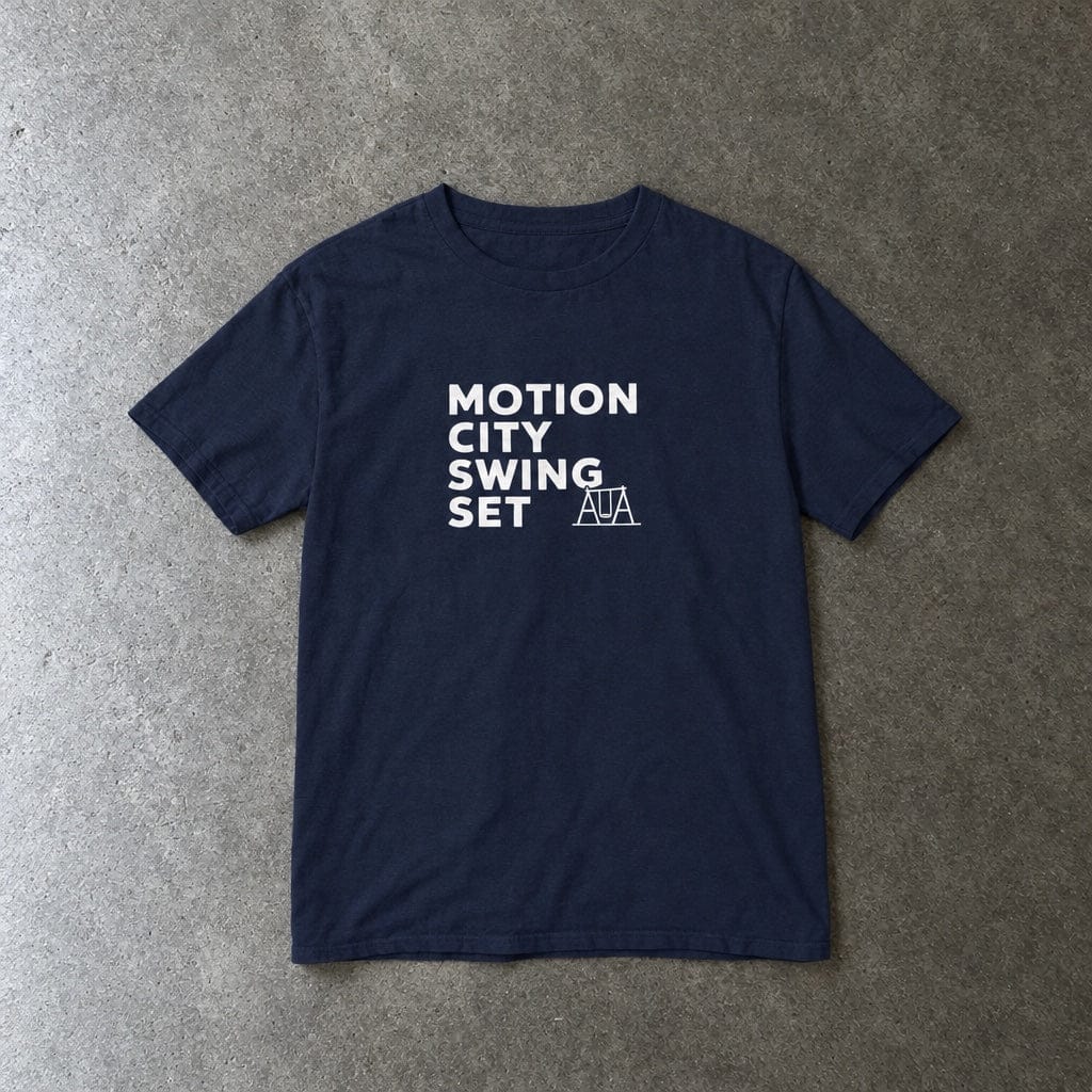Motion City Swing Set youth tee in navy, laid flat