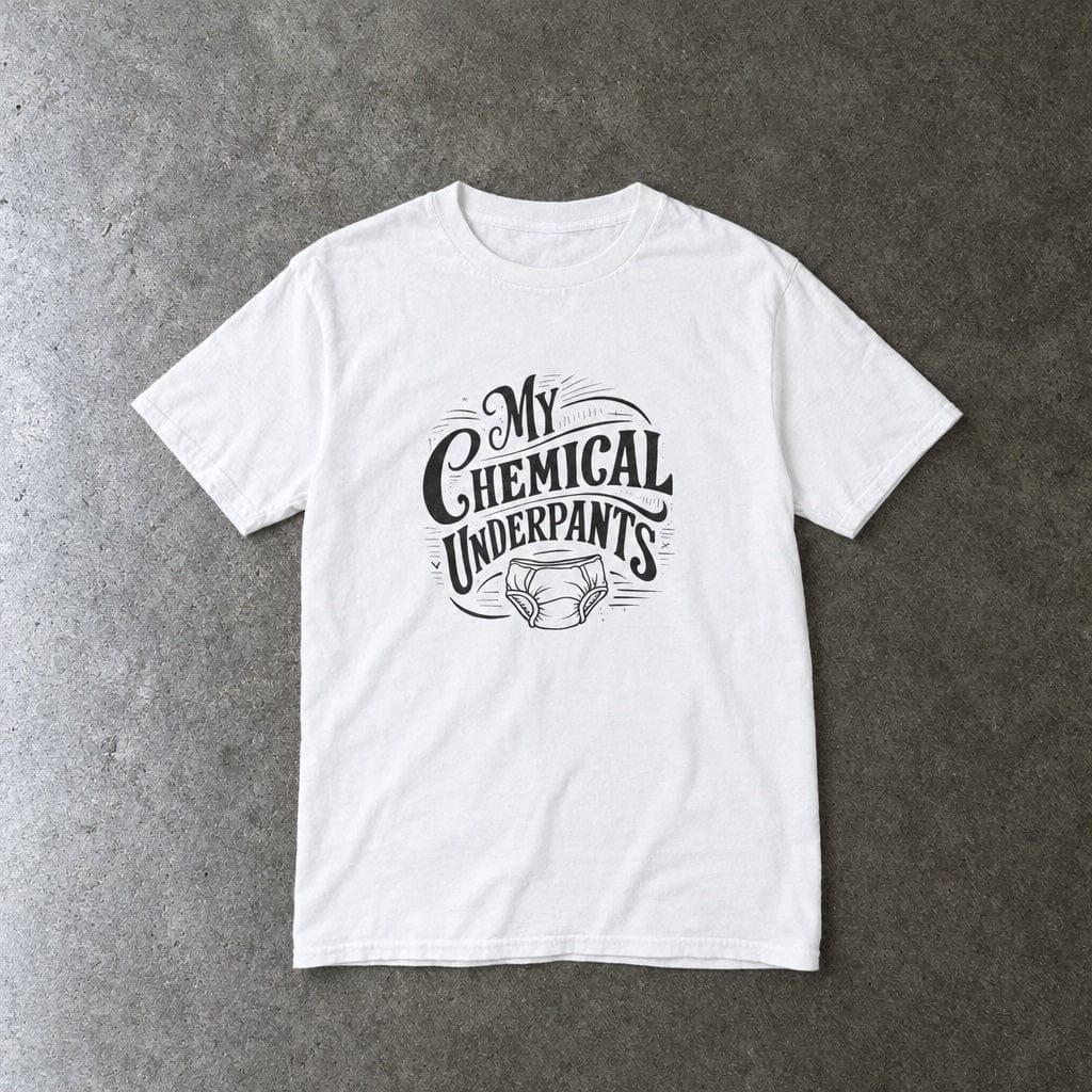 My Chemical Underpants youth tee in white, laid flat