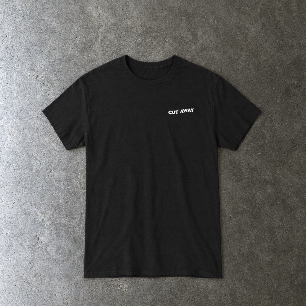 One Armed Caesar Tee toddler tee in black, laid flat