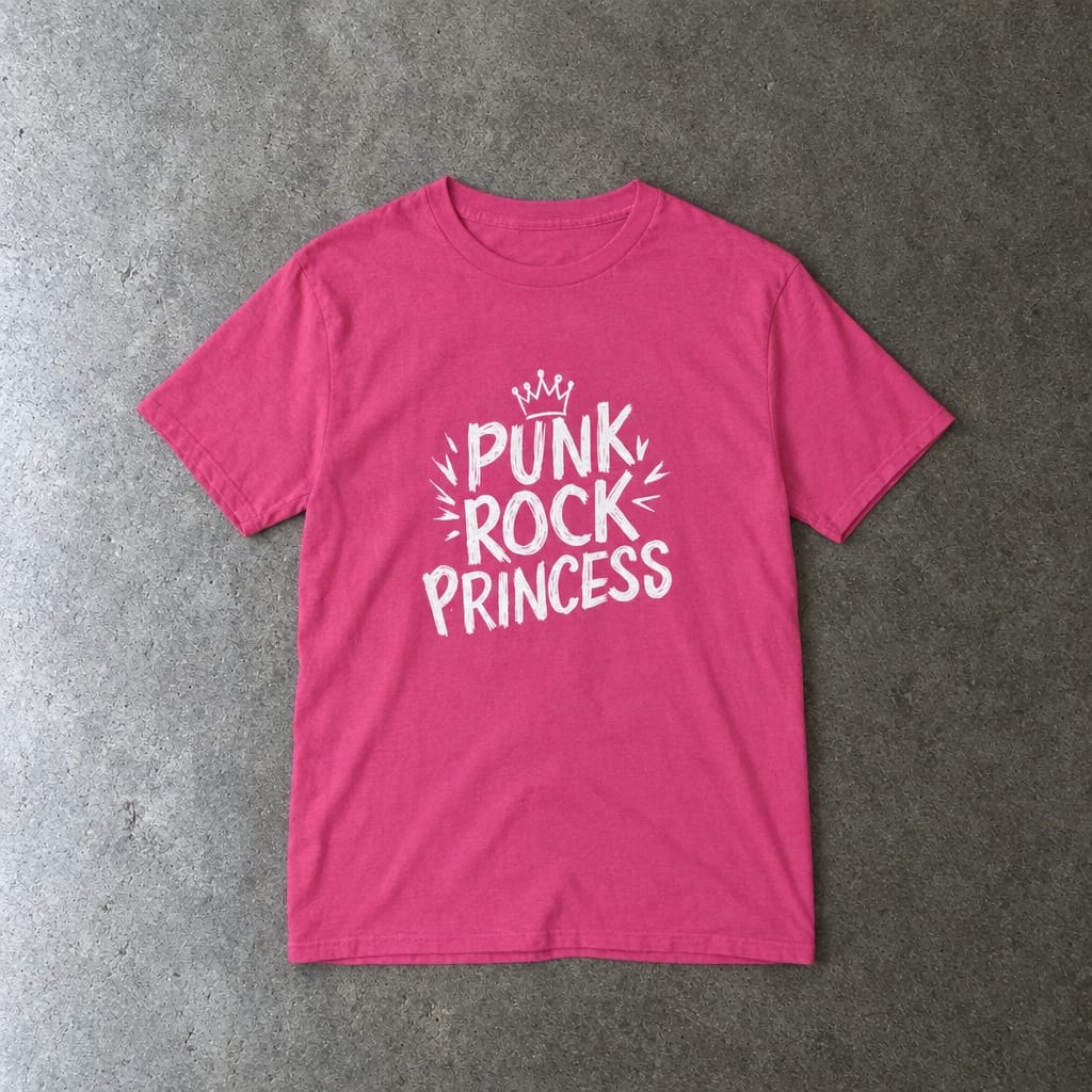 Punk Rock Princess youth tee in heliconia, laid flat