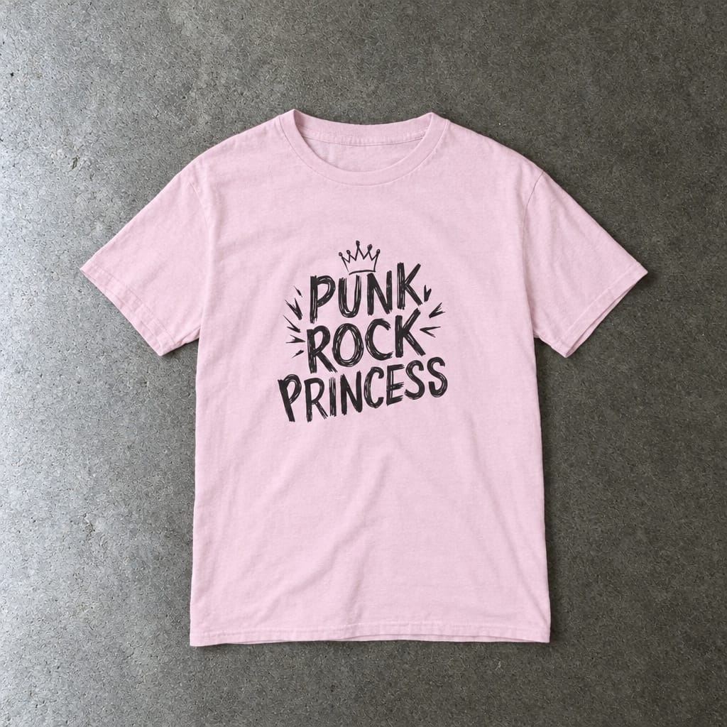 Punk Rock Princess youth tee in light pink, laid flat