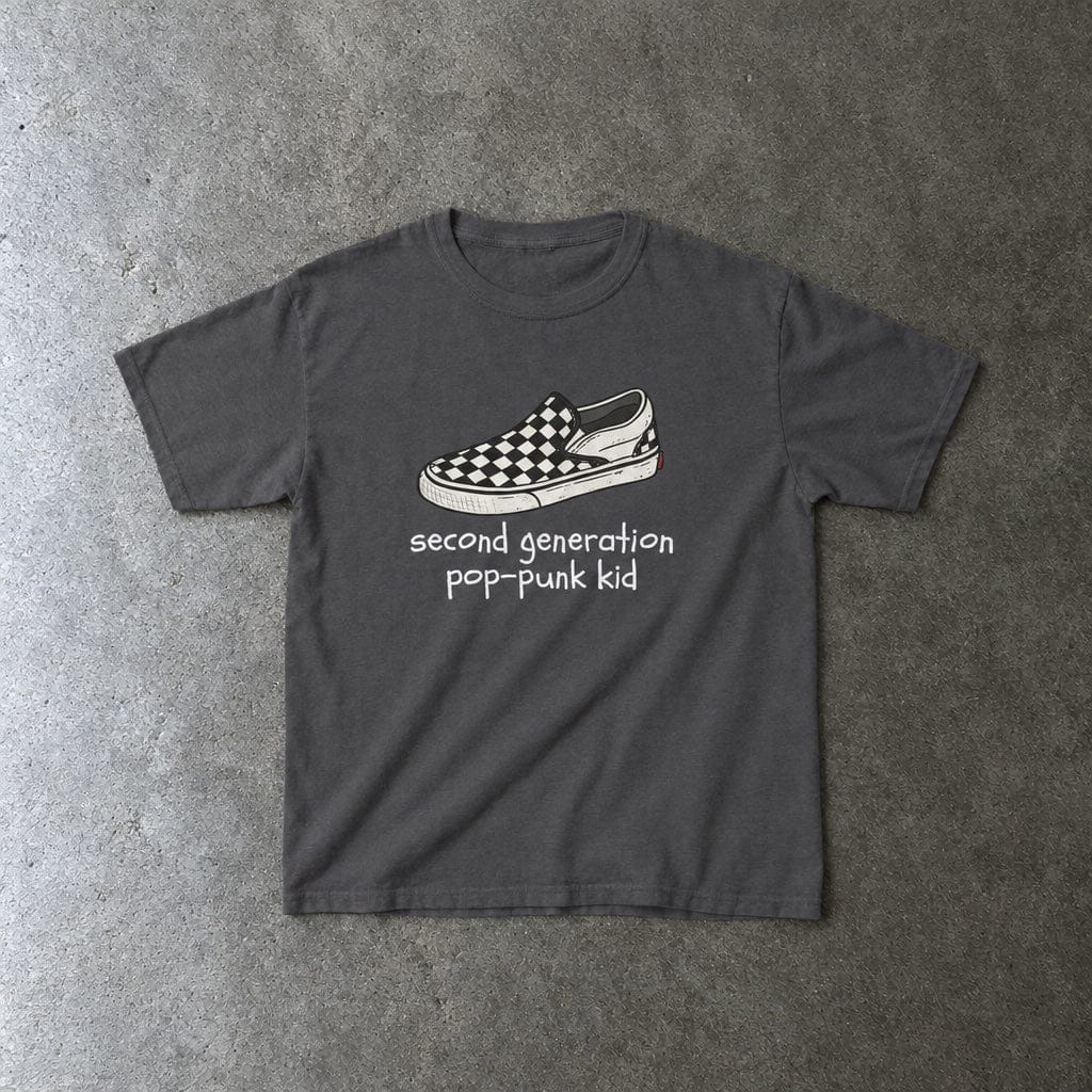 Second Generation Pop-punk Kid 2.0 Youth Tee toddler tee in charcoal, laid flat
