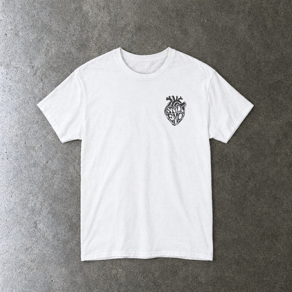 Still Emo Anatomical Heart Tee toddler tee in white, laid flat