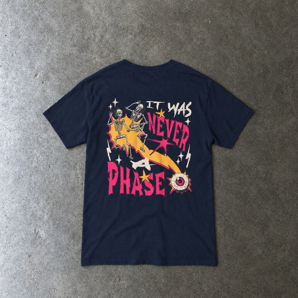 Still Emo Eyeball Tee toddler tee in navy, laid flat, back view