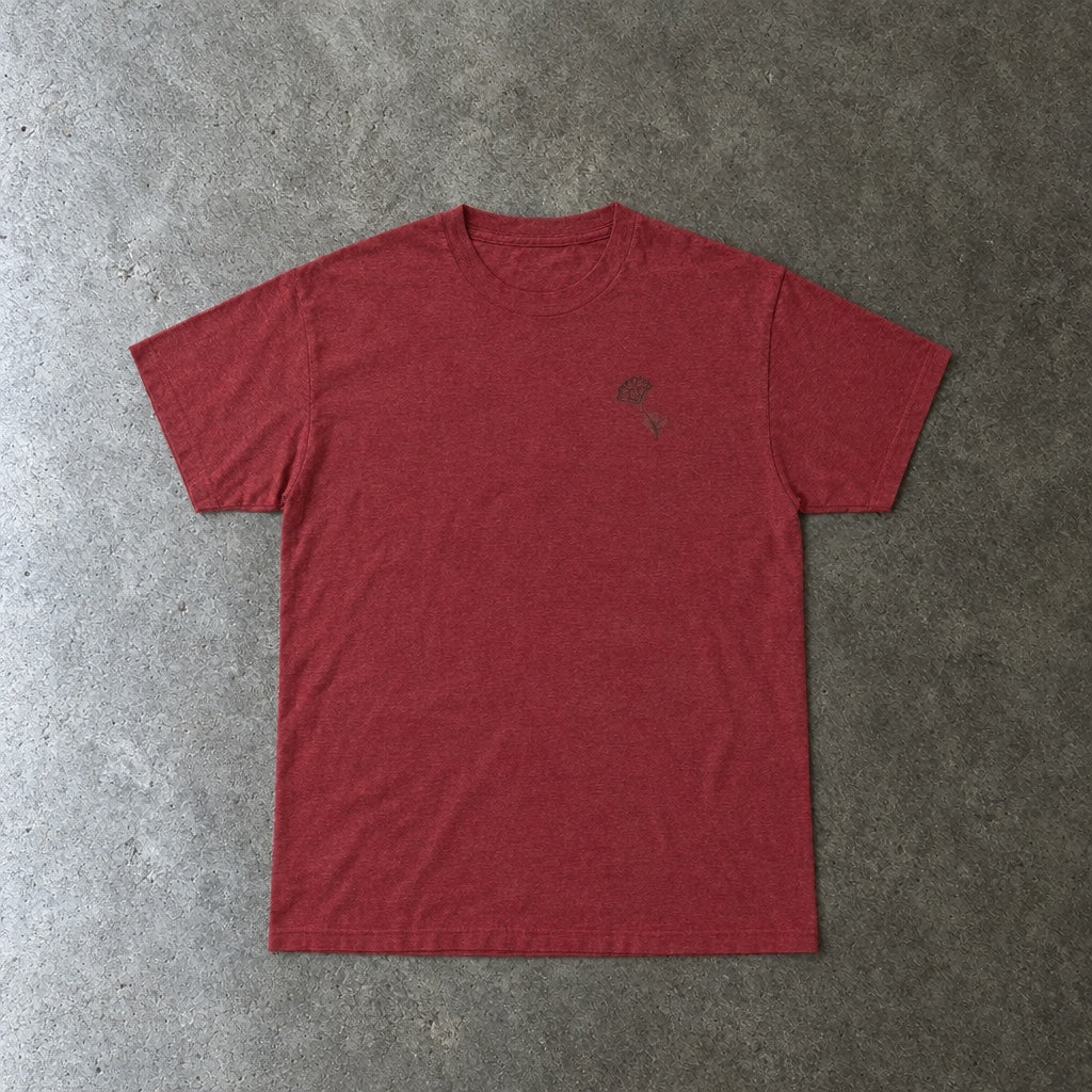 Still Emo Flower Tee toddler tee in antique cherry red, laid flat