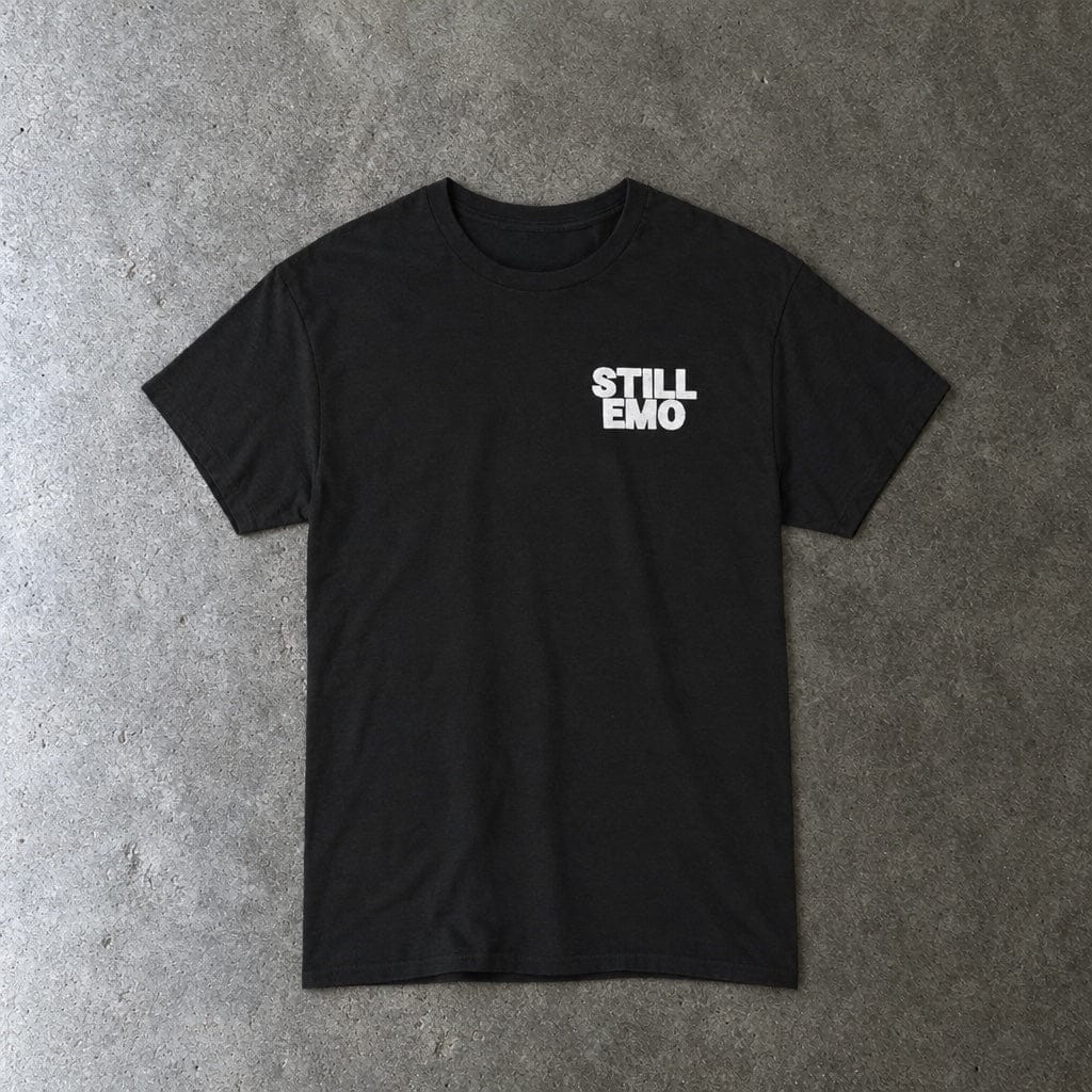Still Emo Never A Phase Tee toddler tee in black, laid flat