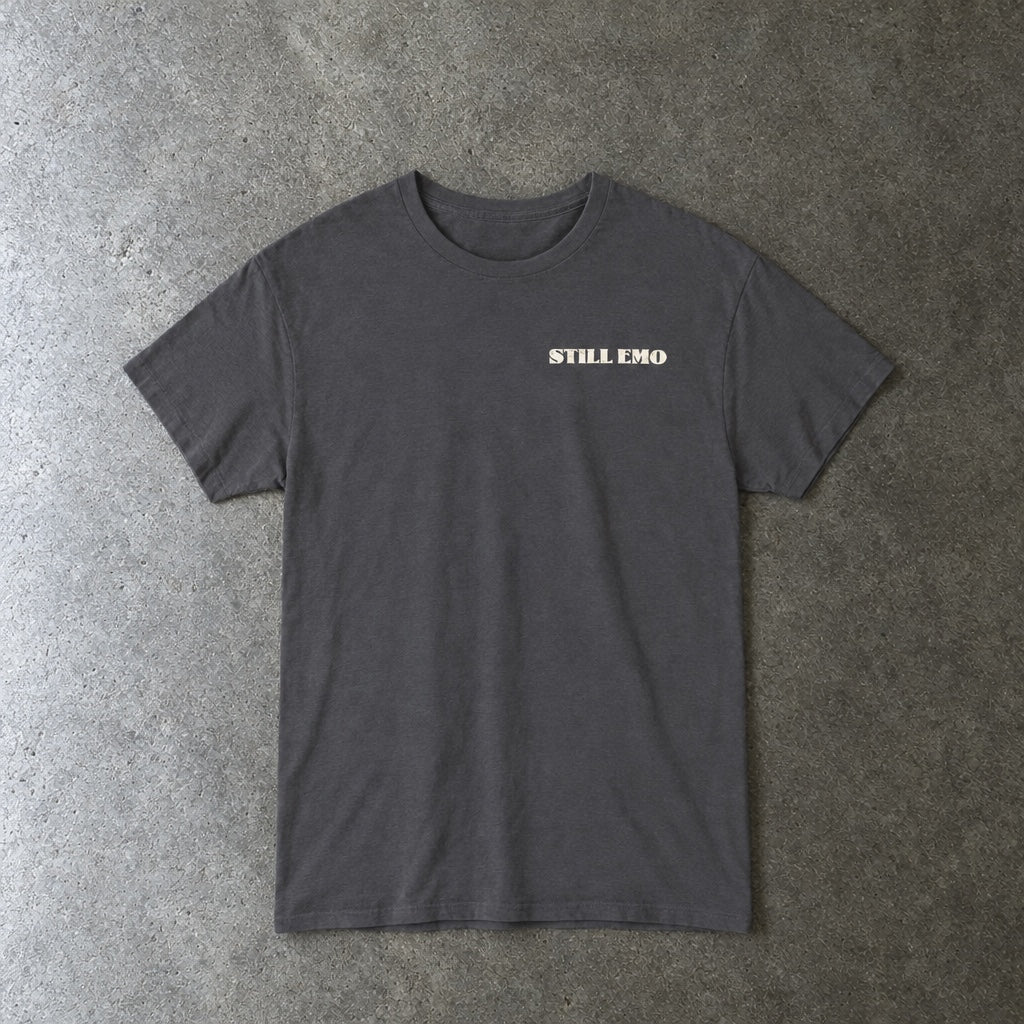 Still Emo Skull Tee toddler tee in charcoal, laid flat