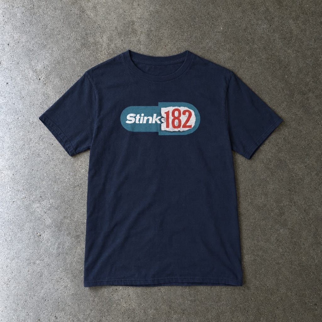 Stink-182 youth tee in navy, laid flat