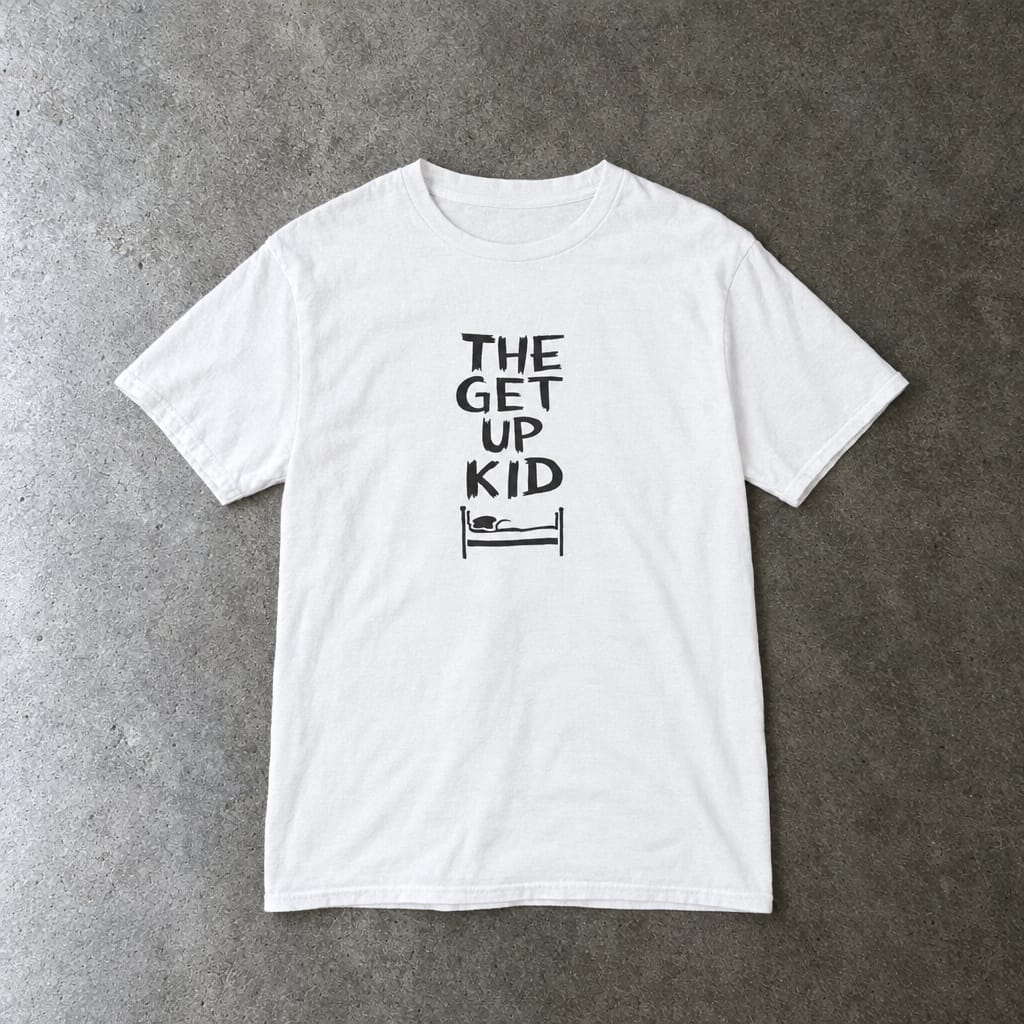 The Get Up Kid youth tee in white, laid flat