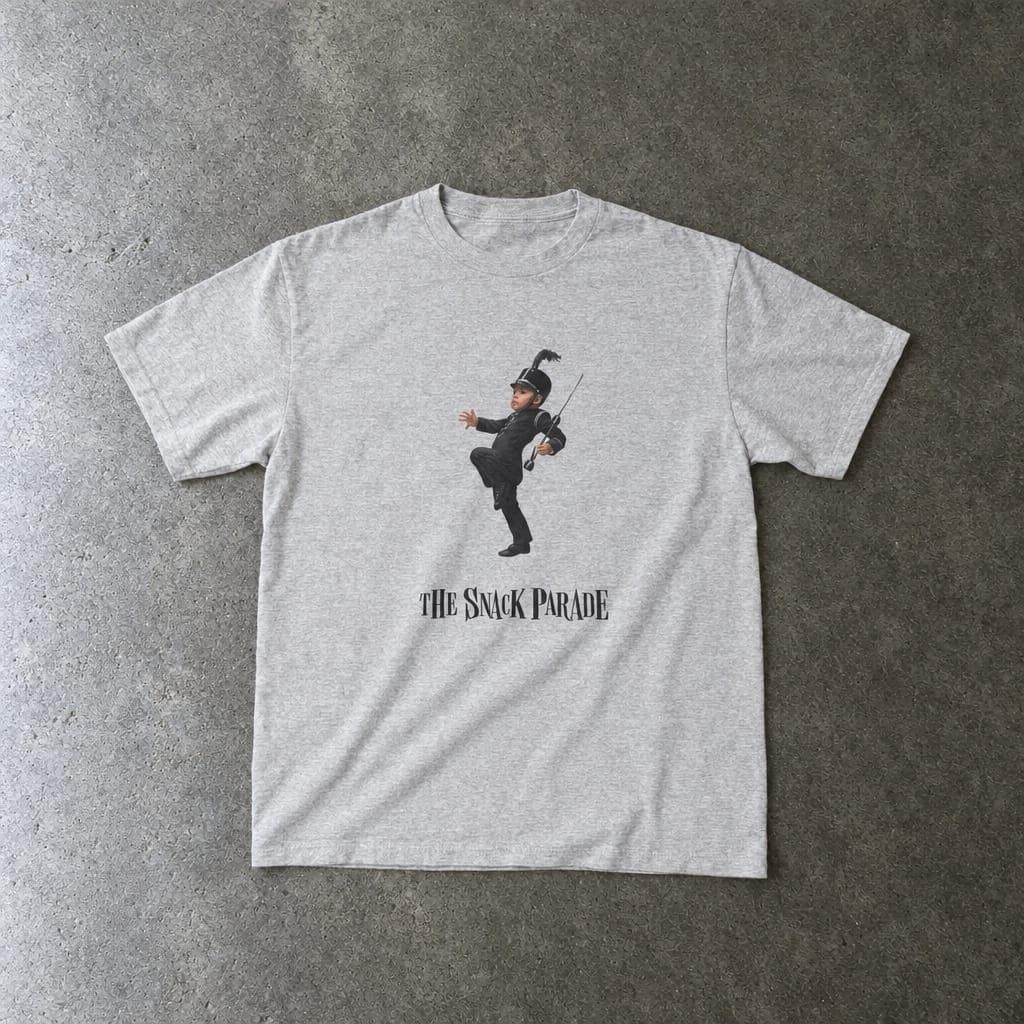The Snack Parade youth tee in ash, laid flat