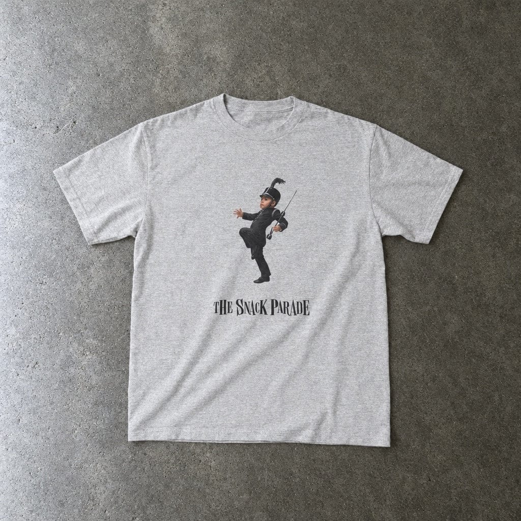 The Snack Parade youth tee in ash, laid flat