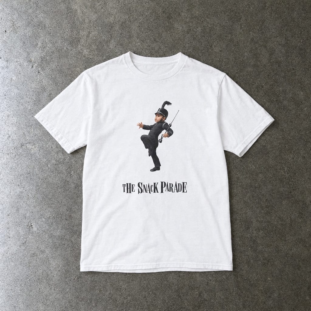 The Snack Parade youth tee in white, laid flat