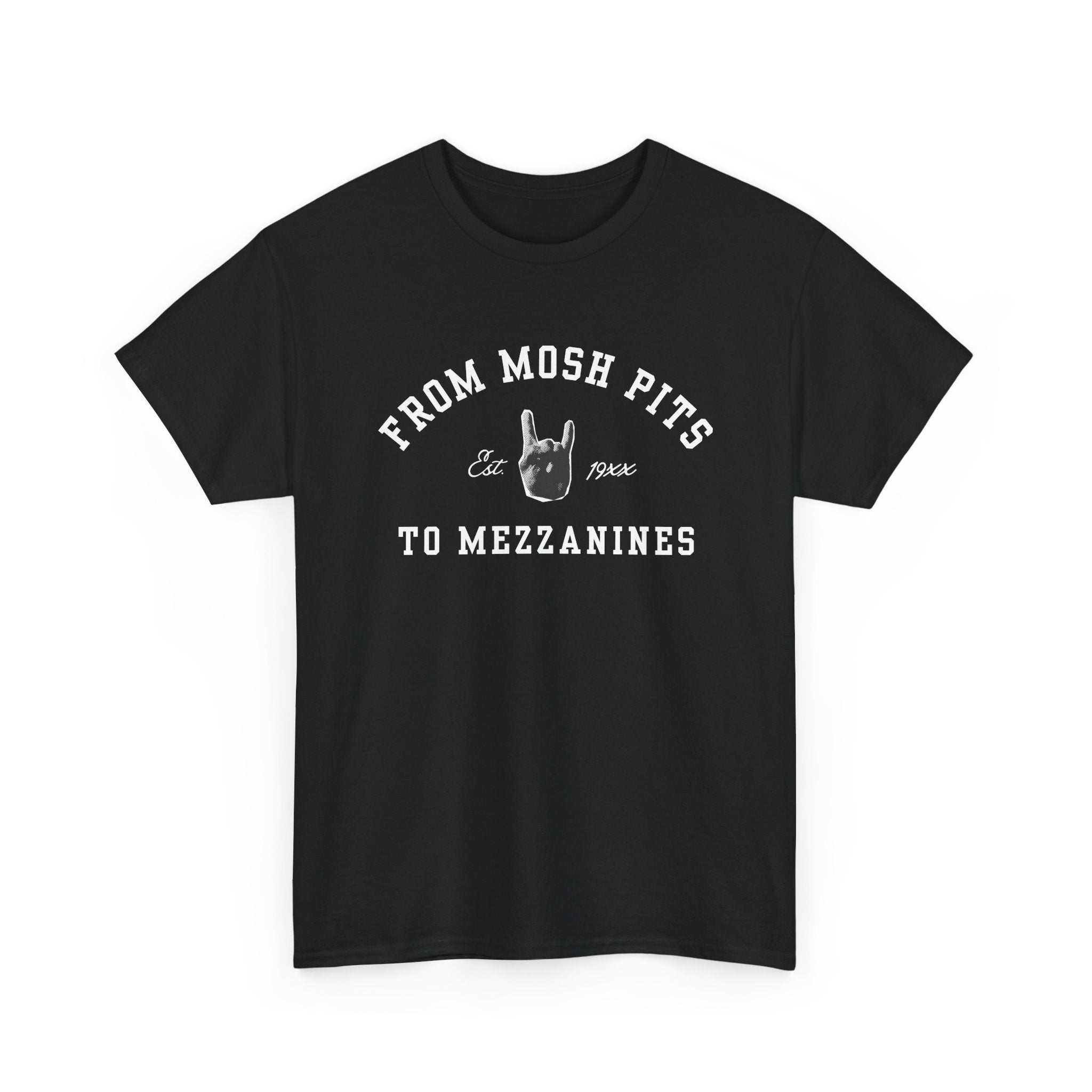 From Mosh Pits To Mezzanines Varsity Tee Black / S