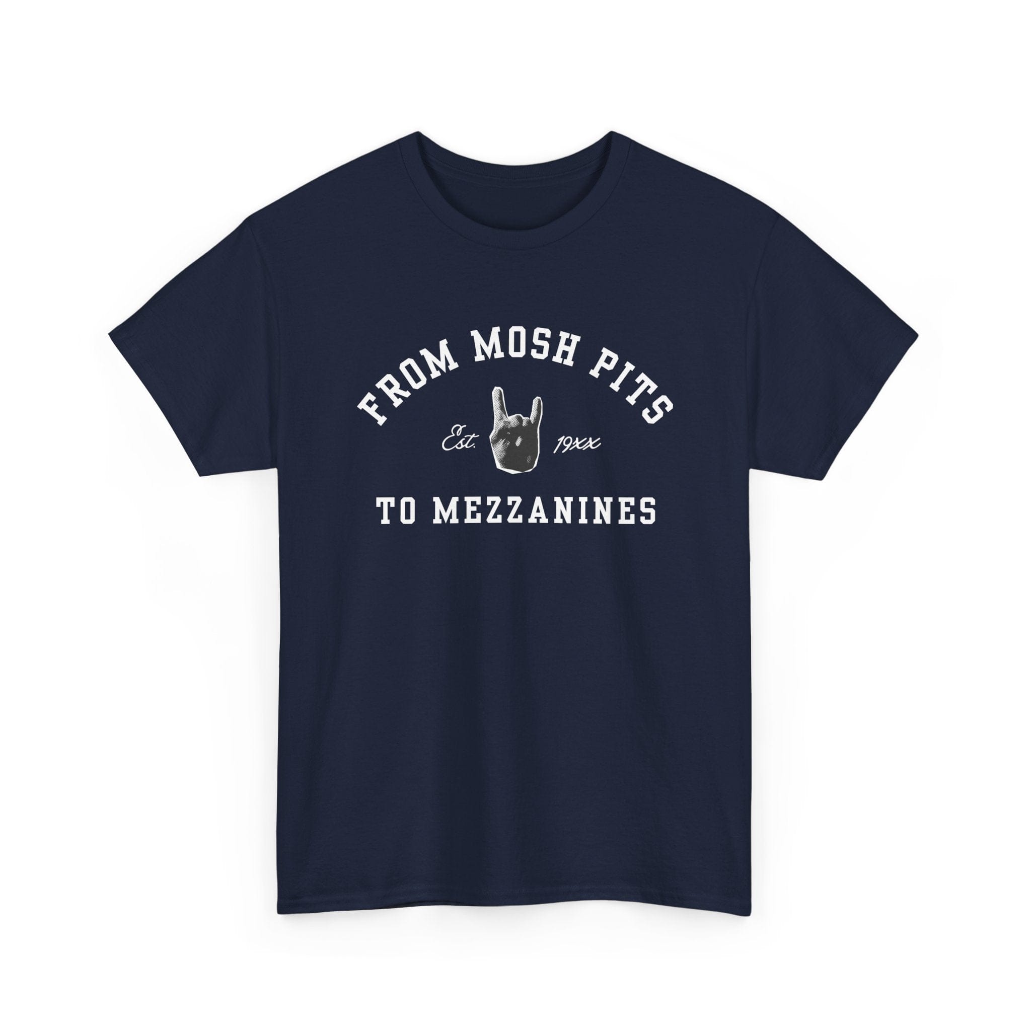 From Mosh Pits To Mezzanines Varsity Tee Navy / S
