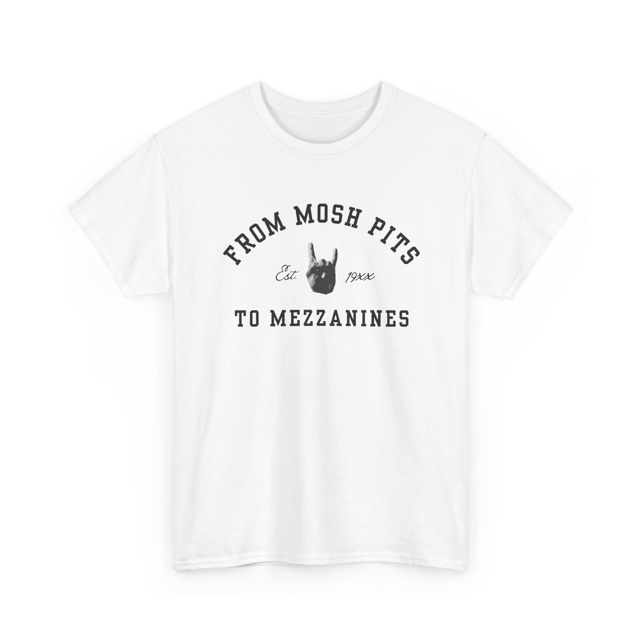 From Mosh Pits To Mezzanines Varsity Tee White / S