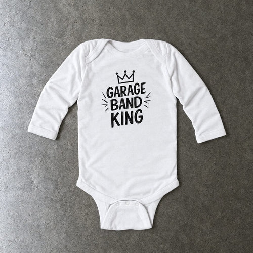 Garage Band King - Long Sleeve Onesie CA White / NB (0-3M)
