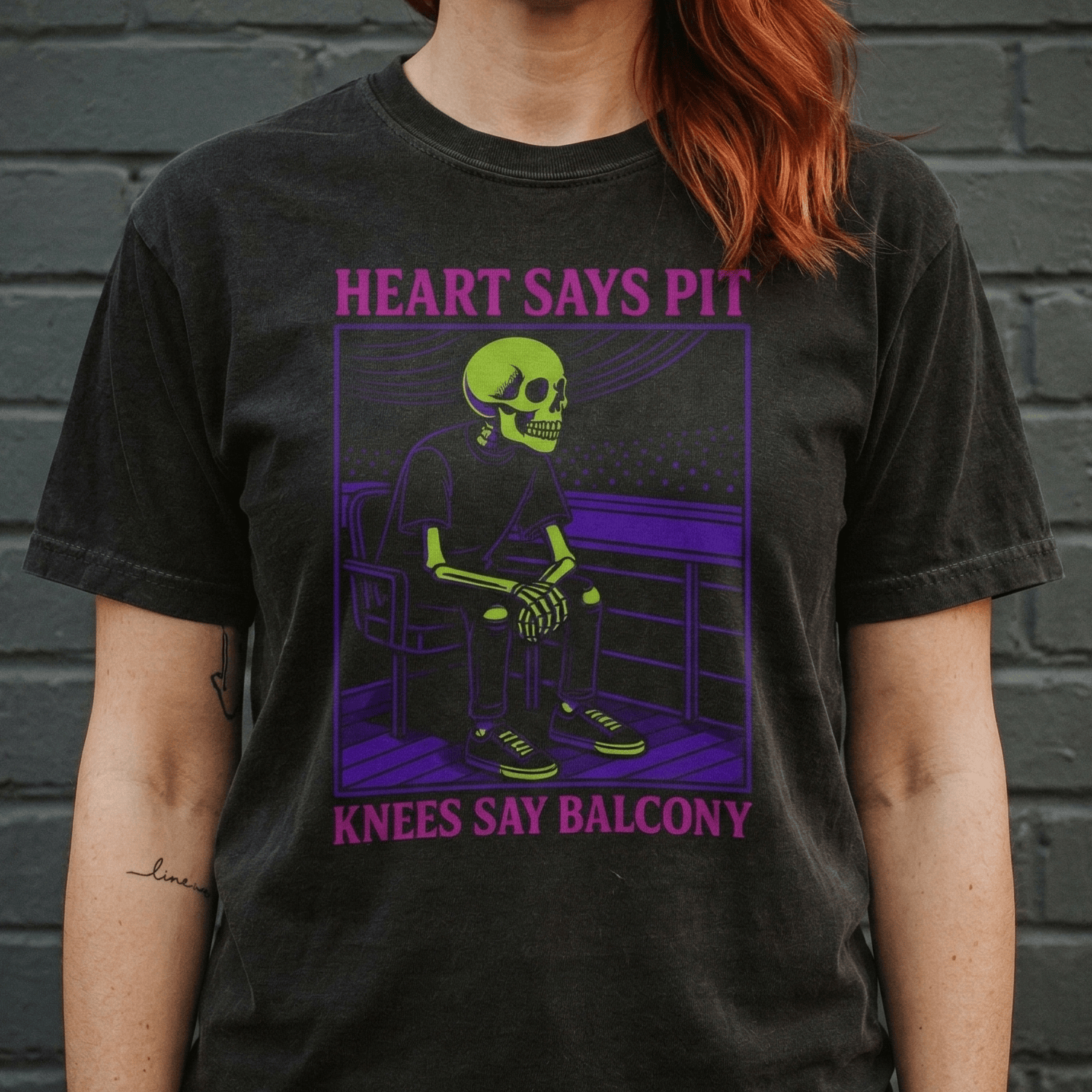 Heart Says Pit, Knees Say Balcony Neon Edition Tee on Comfort Colors
