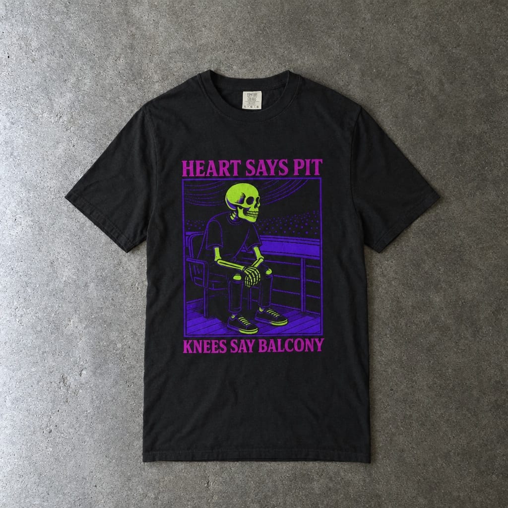 Heart Says Pit, Knees Say Balcony Neon Edition Tee on Comfort Colors Black / S