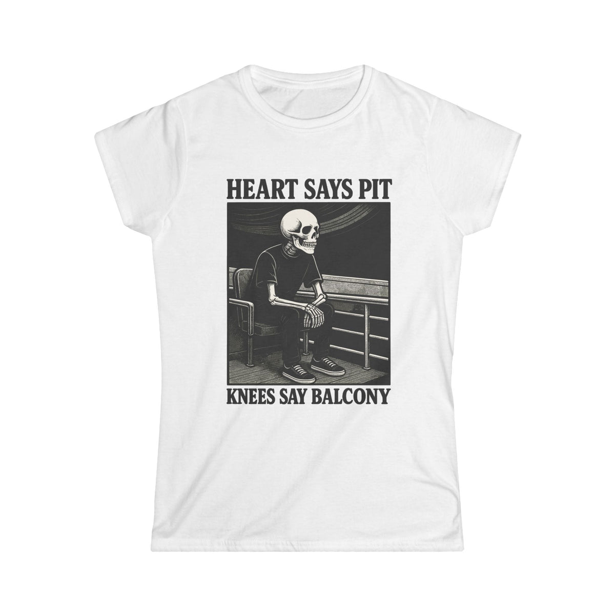 Heart Says Pit, Knees Say Balcony - Women's Tee CA S / White