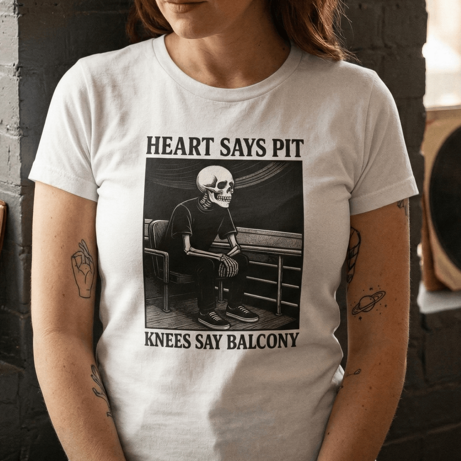 Heart Says Pit, Knees Say Balcony - Women's Tee S / White