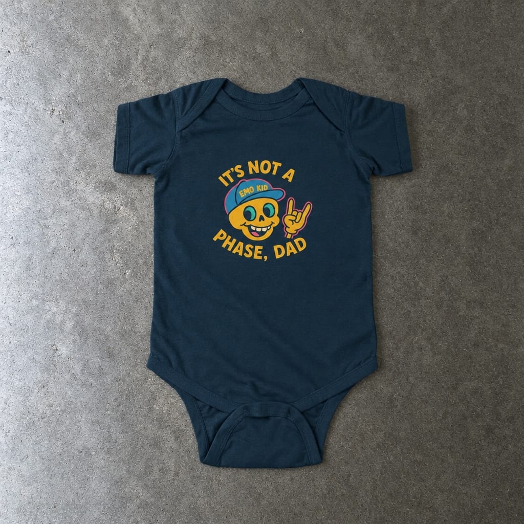 It's Not A Phase, Dad onesie in navy, laid flat