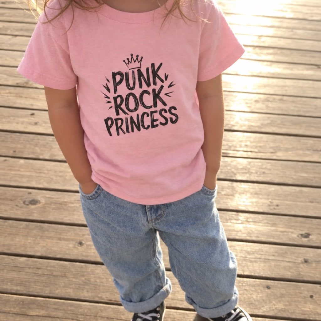 Toddler wearing the Punk Rock Princess toddler tee