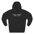 Black hoodie with text 'MAKE AMERICA EMG AGAIN' on a white background