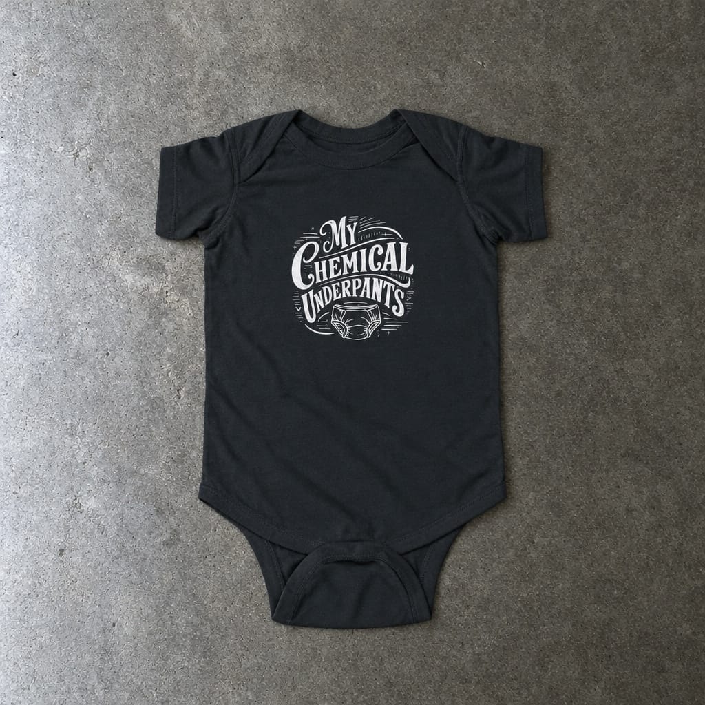 My Chemical Underpants onesie in black, laid flat