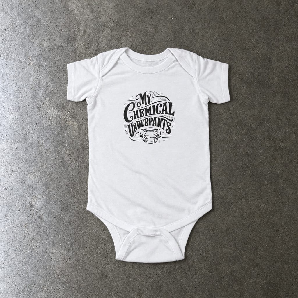My Chemical Underpants onesie in white, laid flat