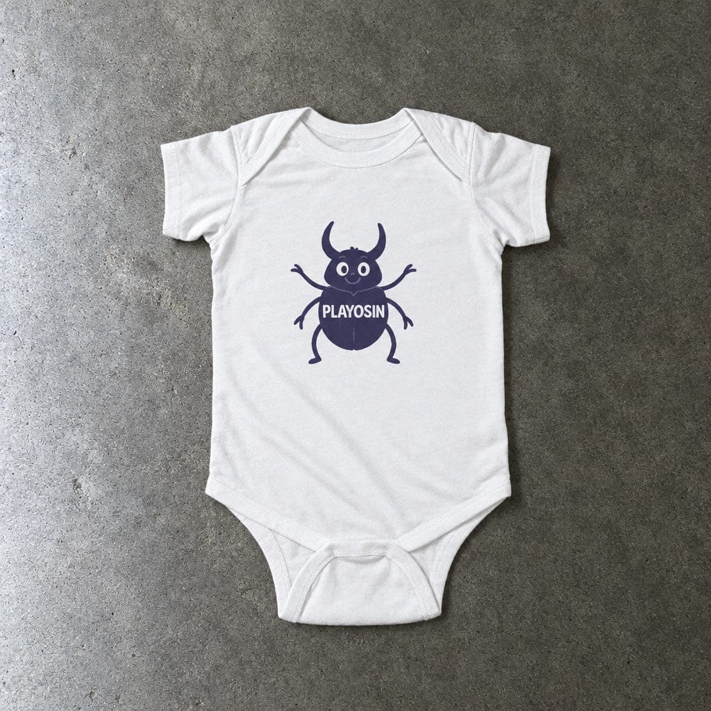 Playosin onesie in white, laid flat