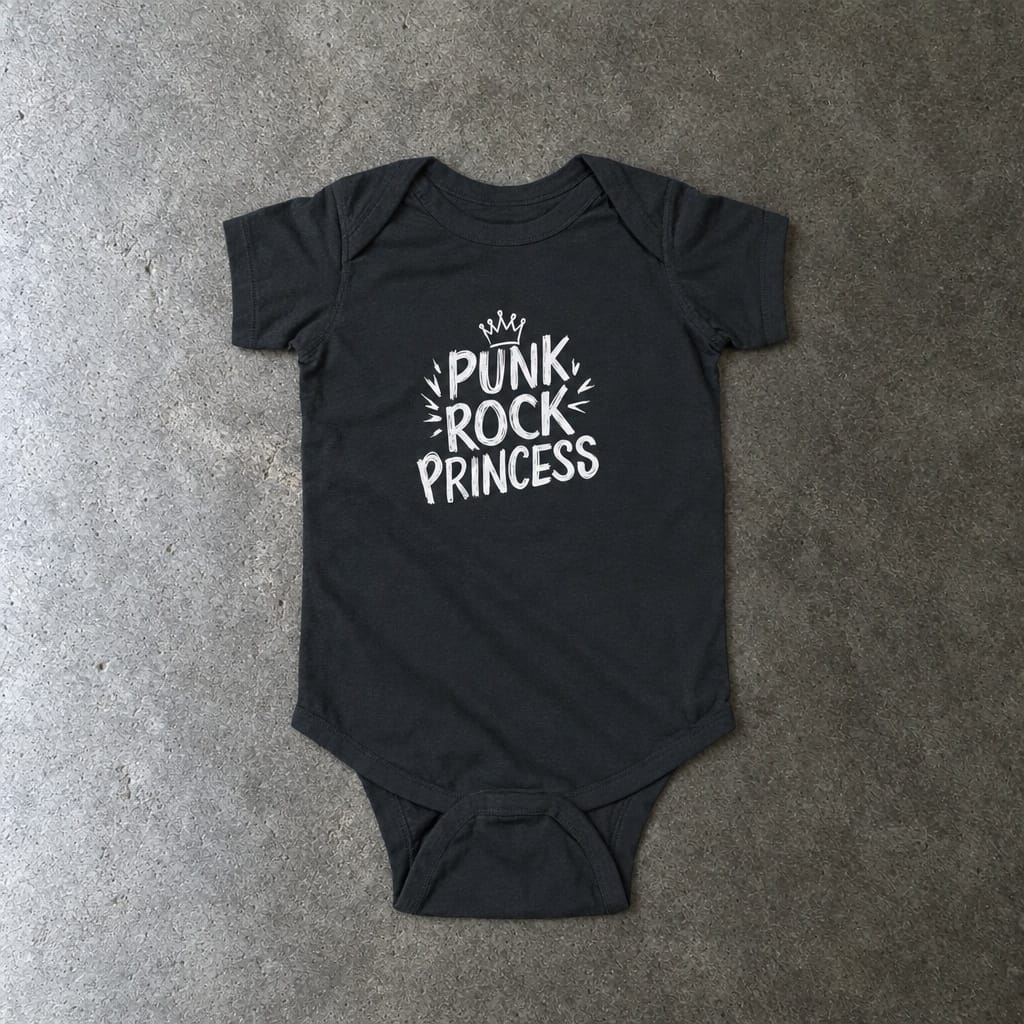 Punk Rock Princess onesie in black, laid flat