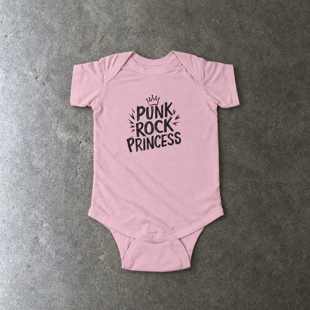 Punk Rock Princess onesie in pink, laid flat