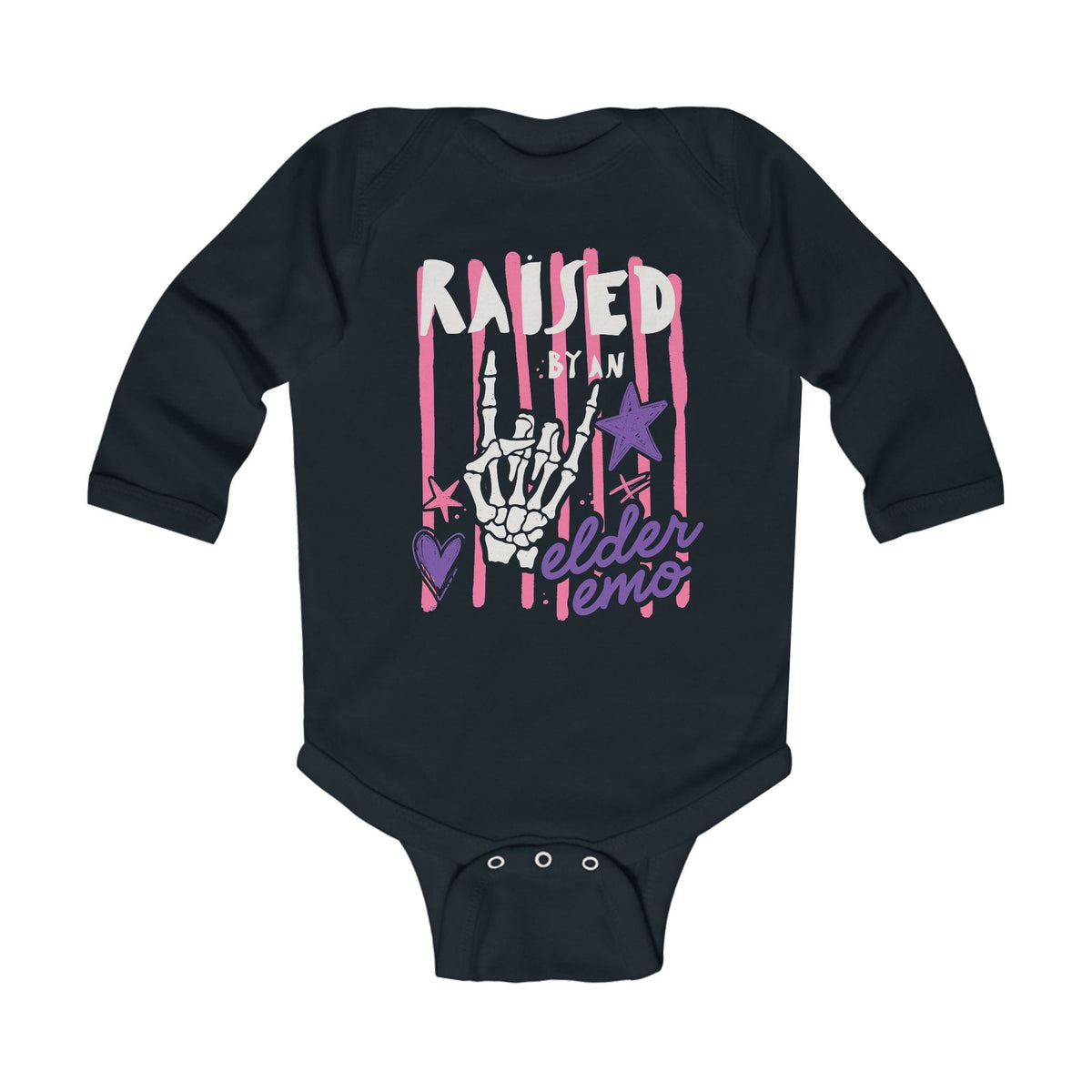 Raised by an Elder Emo 2.0 Long Sleeve Bodysuit Black / NB (0-3M)