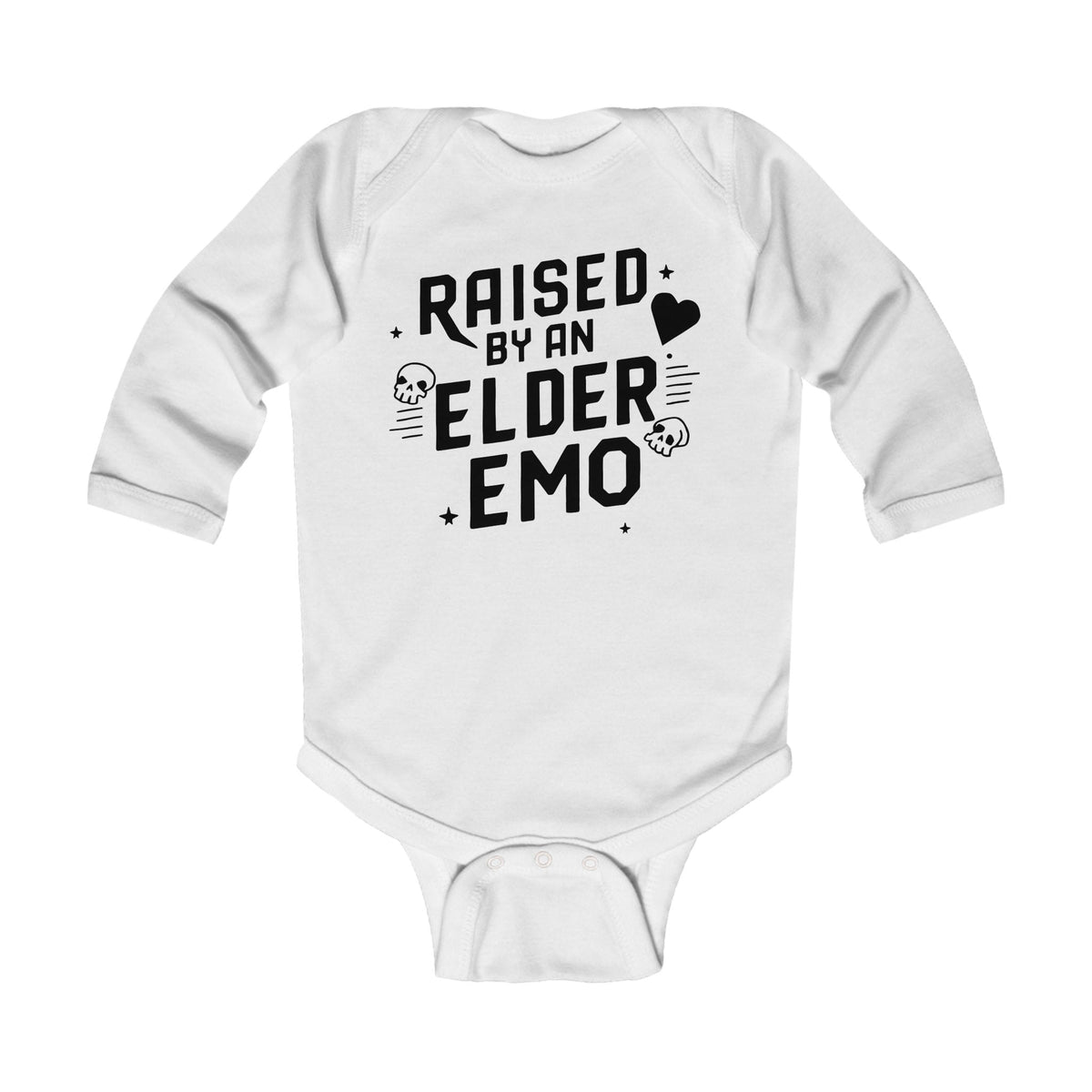 Raised by an Elder Emo - Long Sleeve Onesie CA White / NB (0-3M)