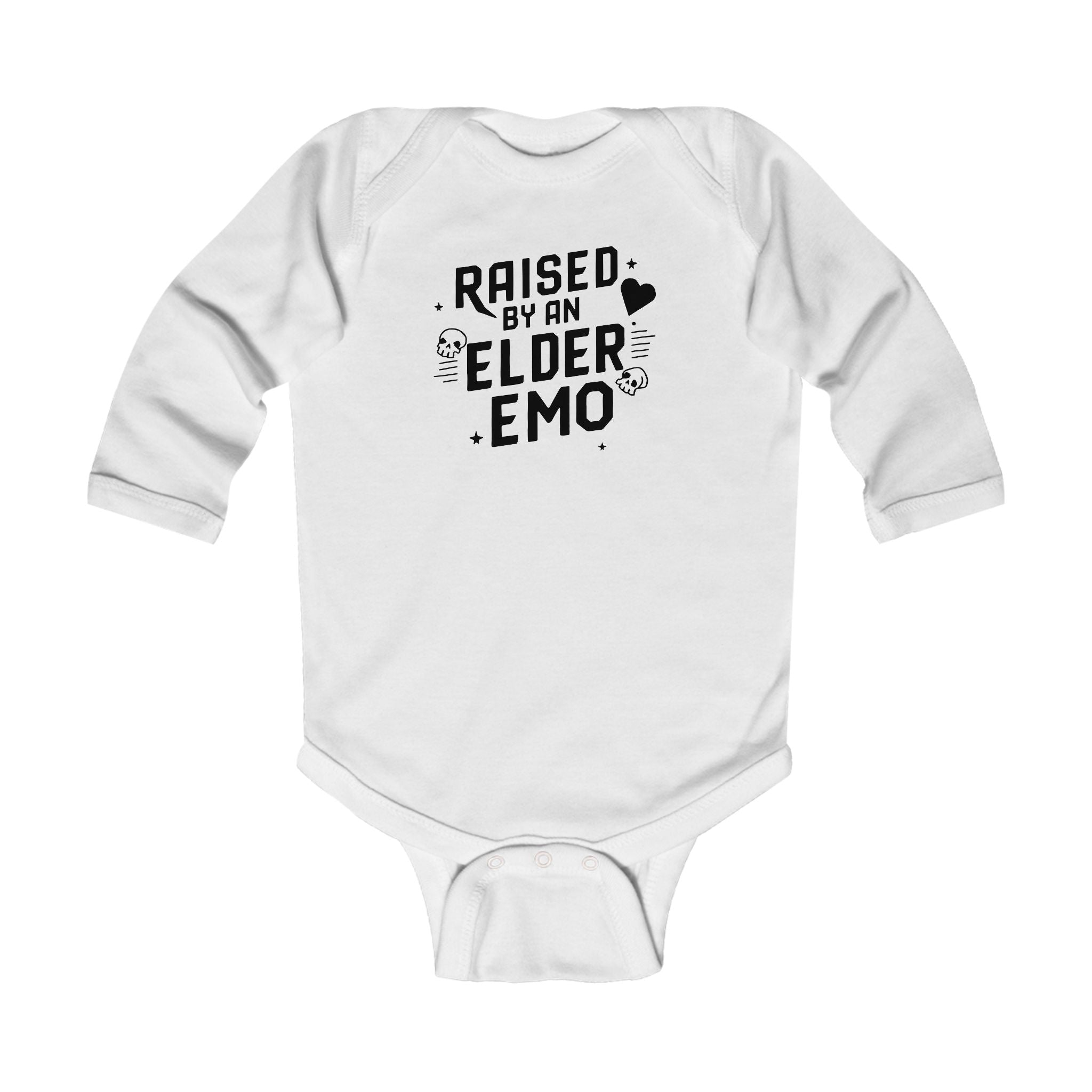 Raised by an Elder Emo - Long Sleeve Onesie White / NB (0-3M)