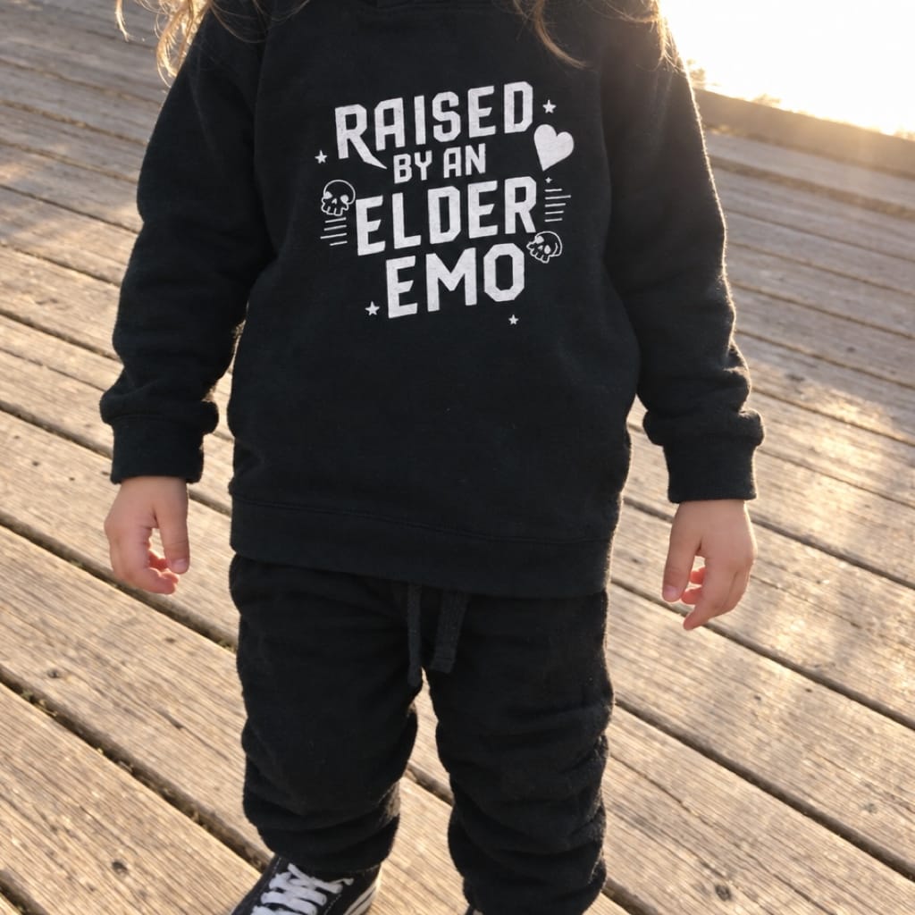 Raised By An Elder Emo Toddler Hoodie