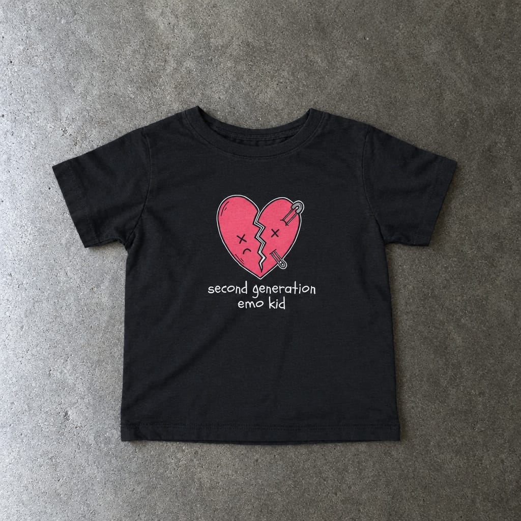 Second Generation Emo Kid 2.0 Baby Tee in black, laid flat