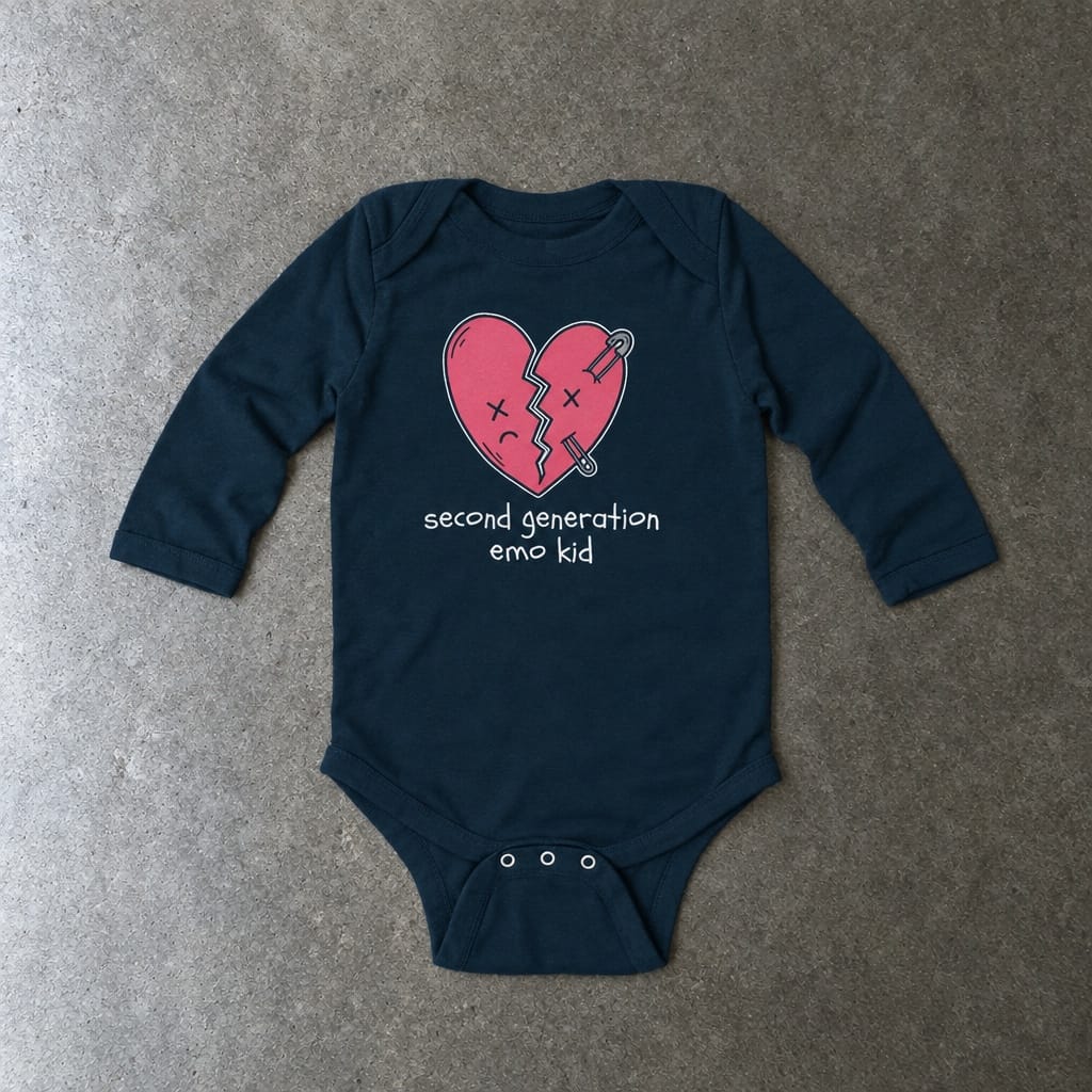 Second Generation Emo Kid 2.0 Long Sleeve Bodysuit in navy, laid flat