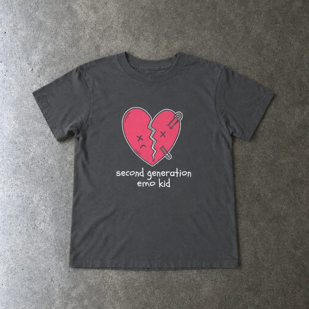 Second Generation Emo Kid 2.0 toddler tee in asphalt, laid flat