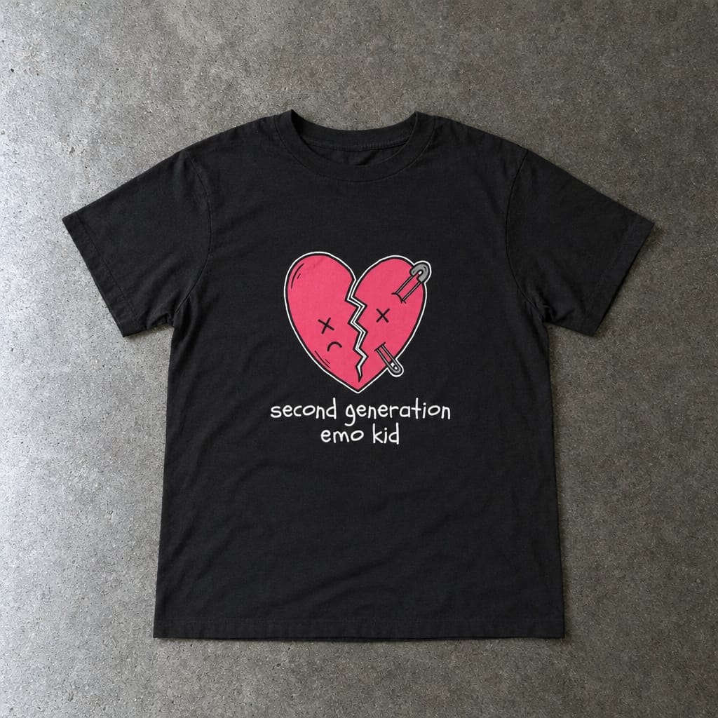 Second Generation Emo Kid 2.0 toddler tee in black, laid flat